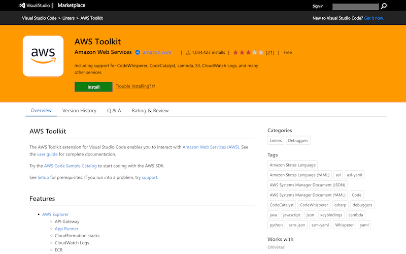 AWS Toolkitのトップ画像