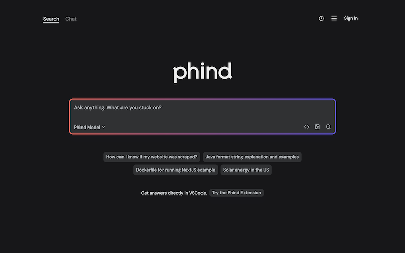 phindのトップ画像