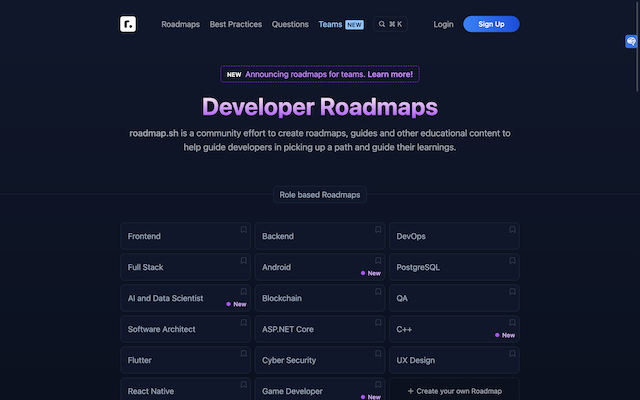 Developer Roadmapsのトップ画像