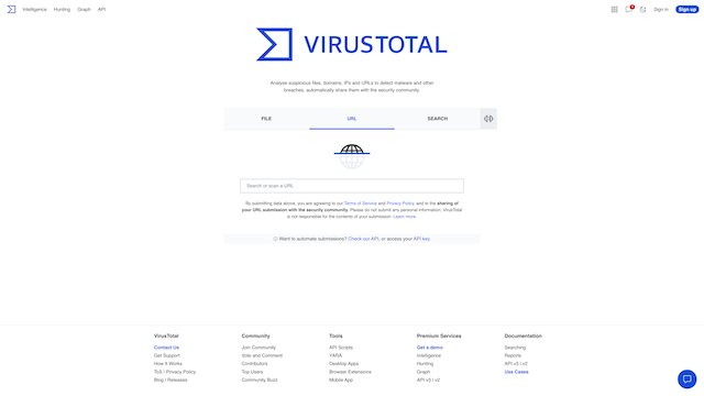 VirusTotalのトップ画像